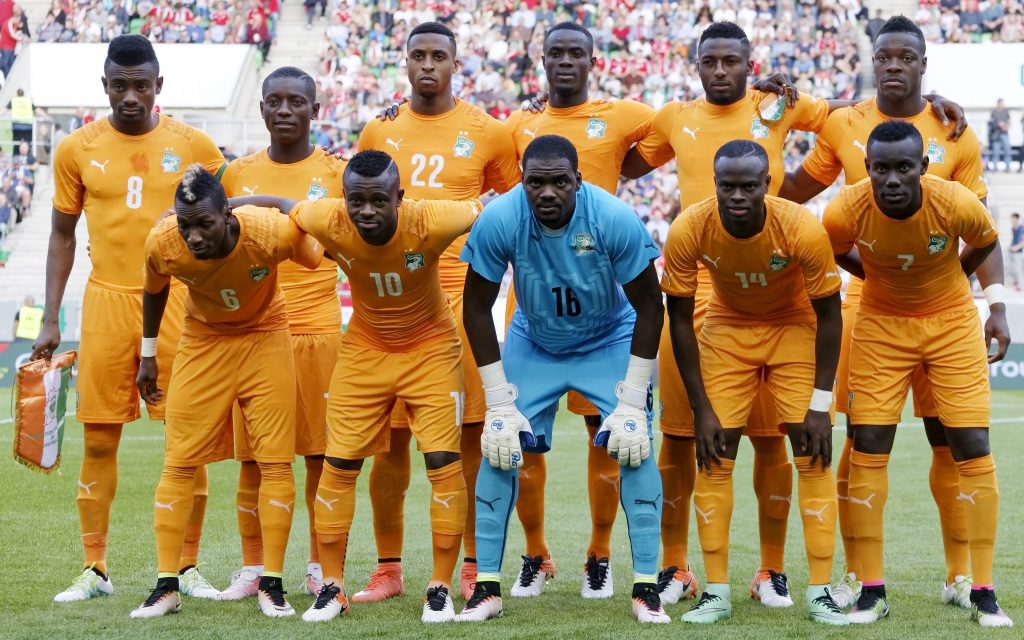 Mannschaftsfoto der Elfenbeinküste vor dem Freundschaftsspiel gegen Ungarn im Mai 2016
