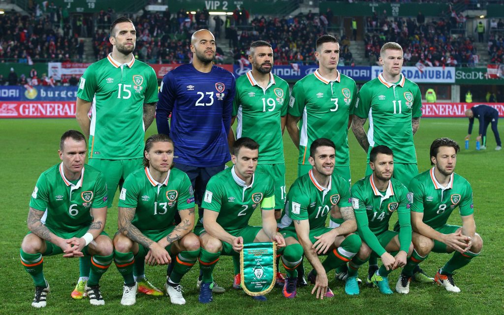 Die irische Nationalmannschaft vor dem WM-Qualifikationsspiel gegen Österreich in Wien.