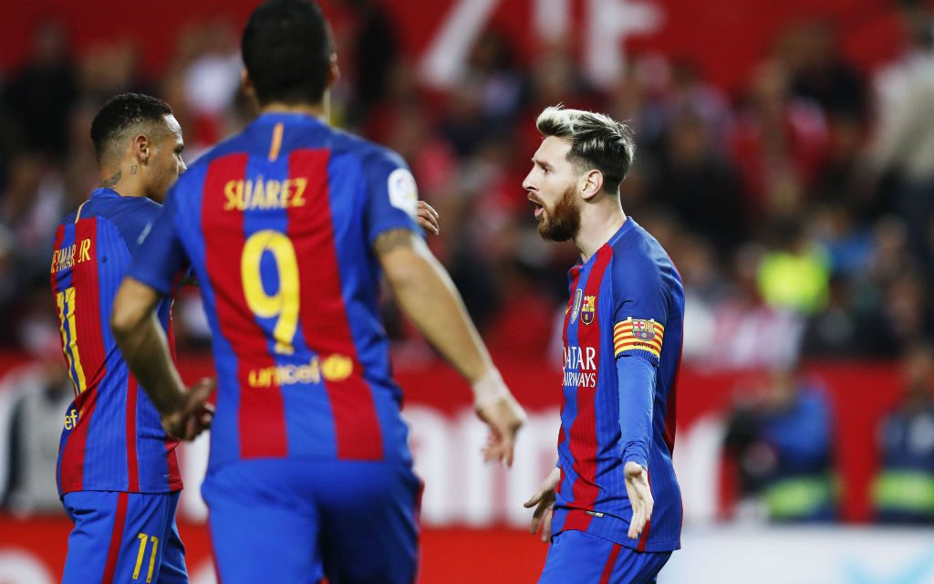 Die stürmischen Drei von Barca: Messi (r.), Suarez (m.) und Neymar (l.).