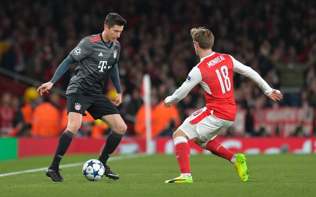 Imago/UK Sports Pics: Treffen mal wieder aufeinander: Robert Lewandowskis Bayern und Nacho Monreals FC Arsenal.