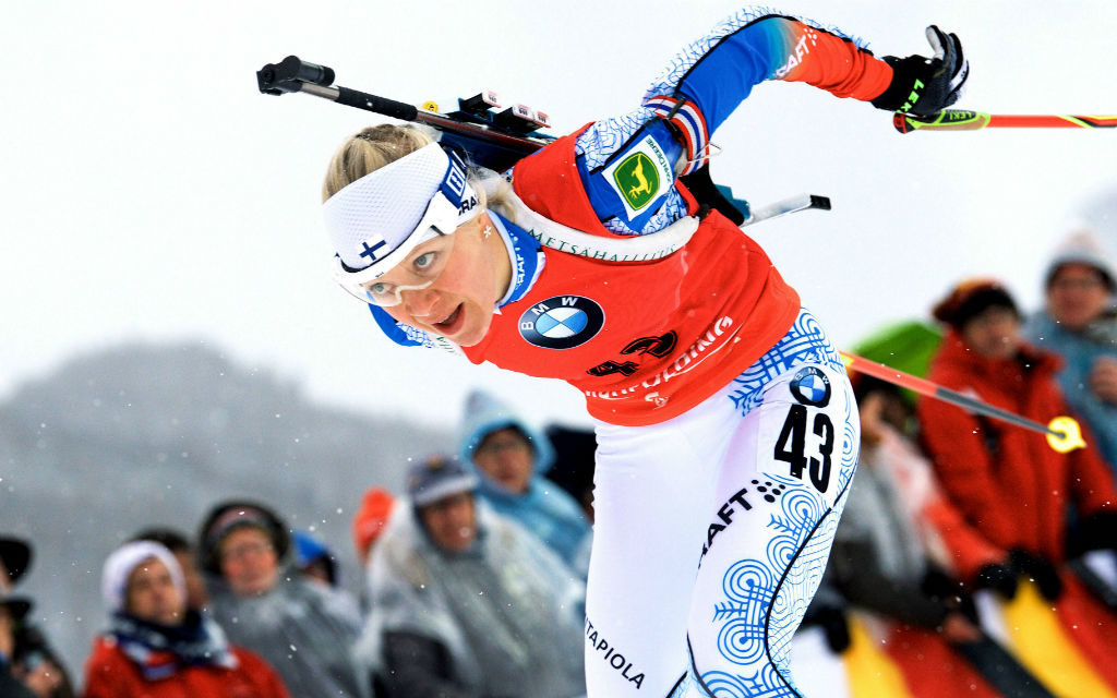 Die Finnin Kaisa Mäkäräinen bei ihrem Sprintsieg über 7,5 km im letzten Jahr in Ruhpolding.