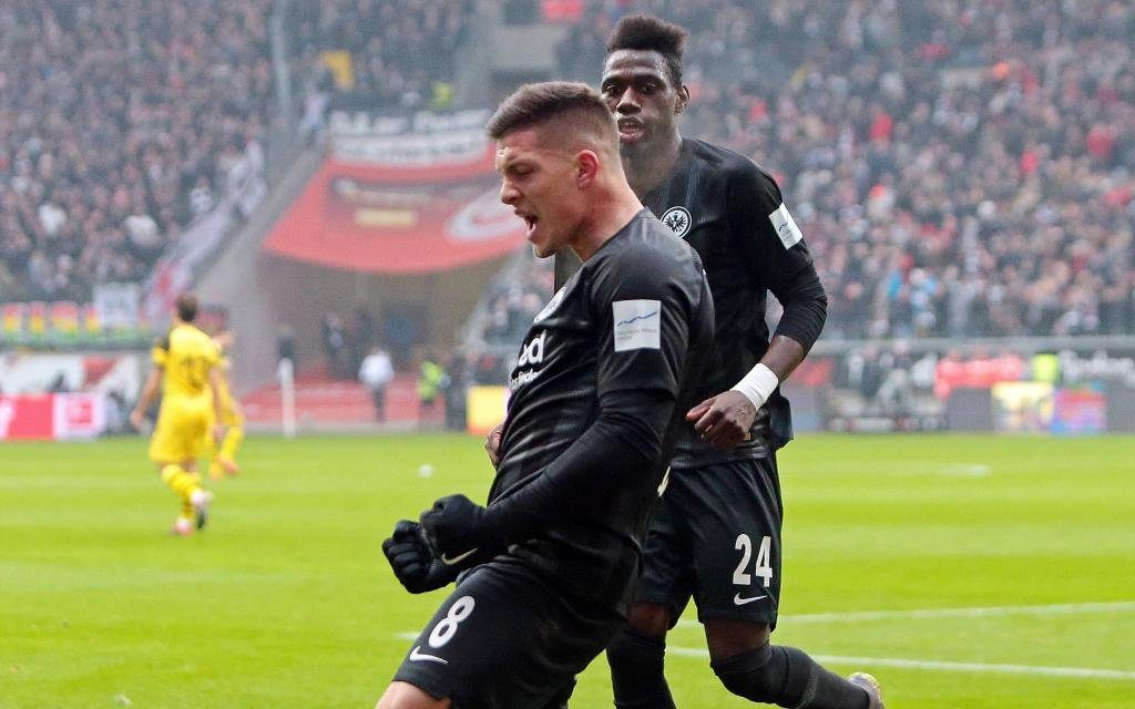 Eintracht Frankfurt - Borussia Dortmund, Luka Jovic (Eintracht Frankfurt) bejubelt das Tor zum 1:1,