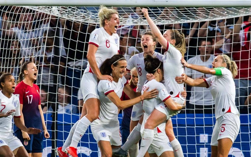 Lucy Bronze of England celebrate with teammates after 0-3 during the FIFA Women s World Cup Quarter Final match between Norway and England on June 27