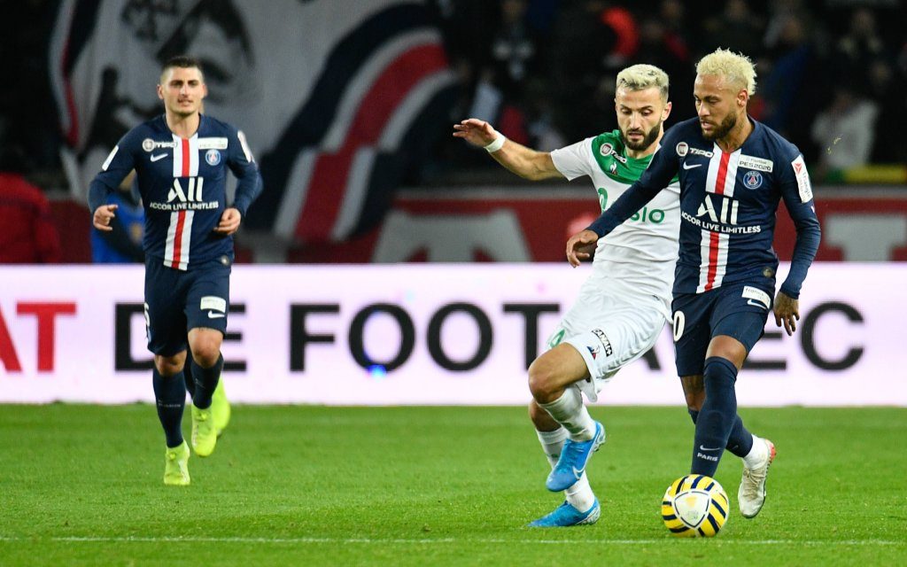 Neymar Jr during the 1/4 League Cup Final between Paris Saint Germain PSG and AS St Etienne at the Parc des Princes stadium on Wednesday January 8, 2020 in Paris