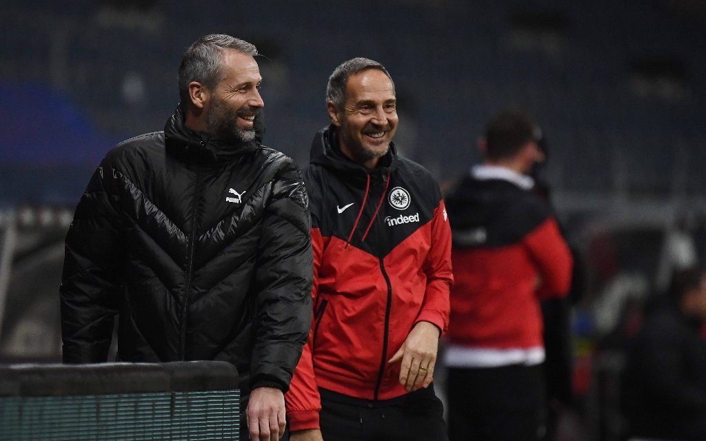 15.12.2020, xjhx, Fussball 1.Bundesliga, Eintracht Frankfurt - Borussia Moenchengladbach emspor, v.l. Trainer Marco Rose Borussia Mönchengladbach, Trainer Adolf Adi Huetter Eintracht Frankfurt