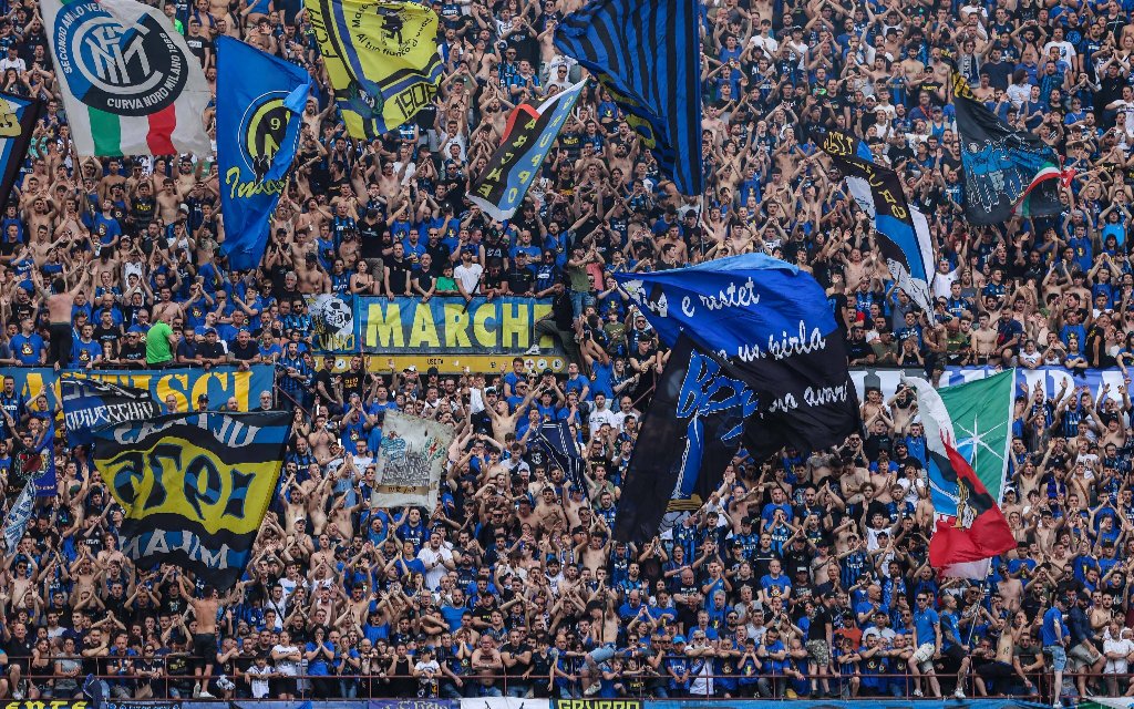 Supporters of FC Internazionale during the Serie A 2021/22 football match between FC Internazionale and UC Sampdoria at Giuseppe Meazza Stadium, Milan, Italy on May 22