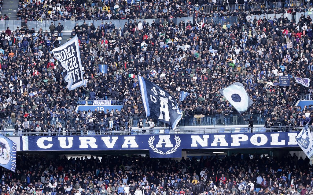 Napoli supporters cheer on during the Serie A football match between SSC Napoli and ACF Fiorentina at Diego Armando Maradona stadium in Napoli Italy, April 10th, 2022.