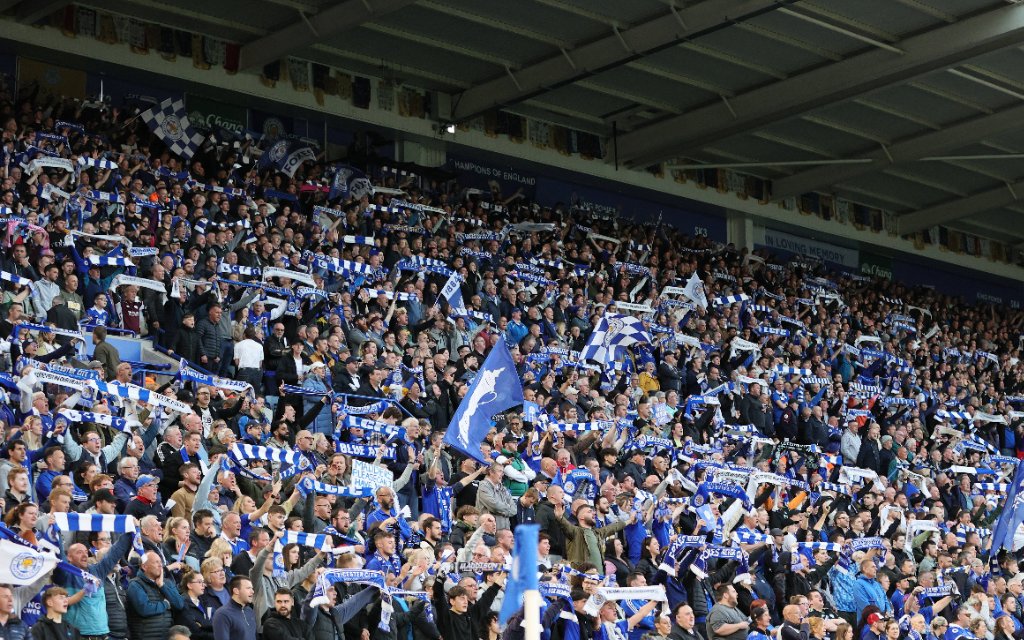 Leicester City v Everton FC - Premier League Fans hold up their scarves ahead of kickoff during the Premier League match between Leicester City and Everton at the King Power Stadium, Leicester