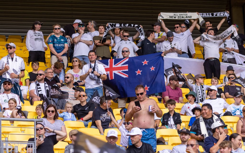 Wellington, New Zealand, 26 March 2023: New Zealand fans before kick-off. New Zealand All Whites vs China at Sky Stadium in Wellington, New Zealand.