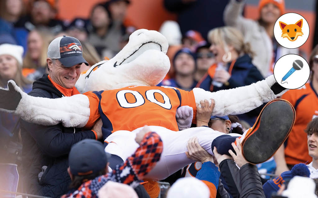 Der Quotenfuchs freut sich auf Miles, das Maskottchen der Denver Broncos.
