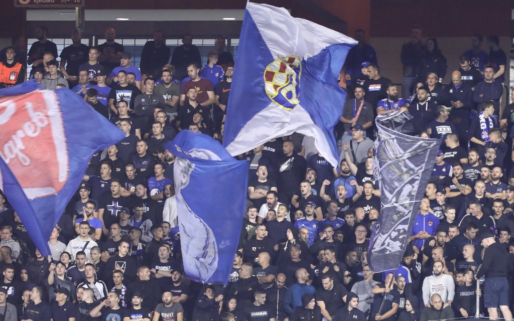 Dinamo Zagreb v FC Sheriff - UEFA Champions League: Play-Offs Leg Two Fans of Dinamo Zagreb support their team during the UEFA Champions League Play-Offs Leg Two match between Dinamo Zagreb and FC Sheriff at Maksimir Stadium on August 25, 2021 in Zagreb